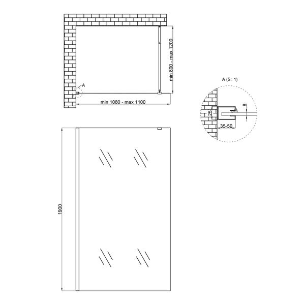 Душевая перегородка Qtap Walk-In Standard CRM211.C8 110х190 см стекло 8 мм SD00045305 фото