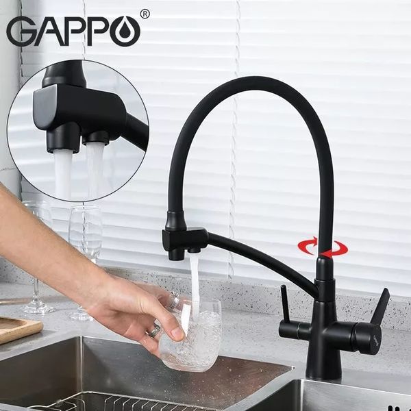 Смеситель для кухни с фильтром Gappo G4398-16 с гибким изливом черный G4398-16 фото