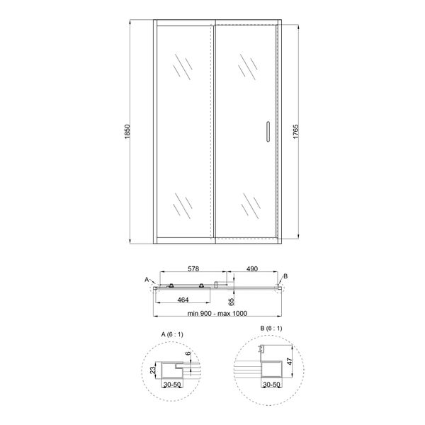 Душові двері Qtap Taurus 90-100x185 см скло 6 мм SD00045295 фото