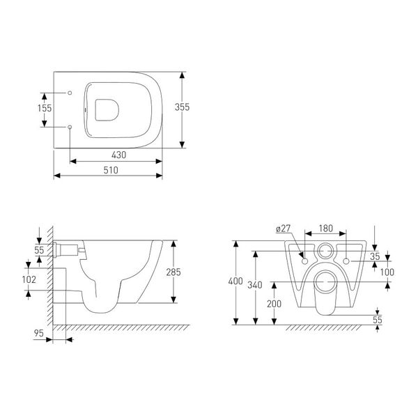 Унітаз підвісний Volle Solo Rimless slim slow-closing 13-55-111 13-55-111 фото