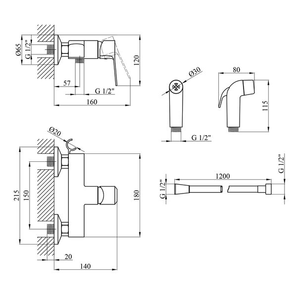 Смеситель с гигиеническим душем Kroner KRP Enzo - C052 CV023609 фото