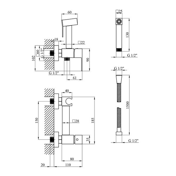 Смеситель с гигиеническим душем Kroner KRP Edelstahl Kubus - SCH052 CV027931 фото