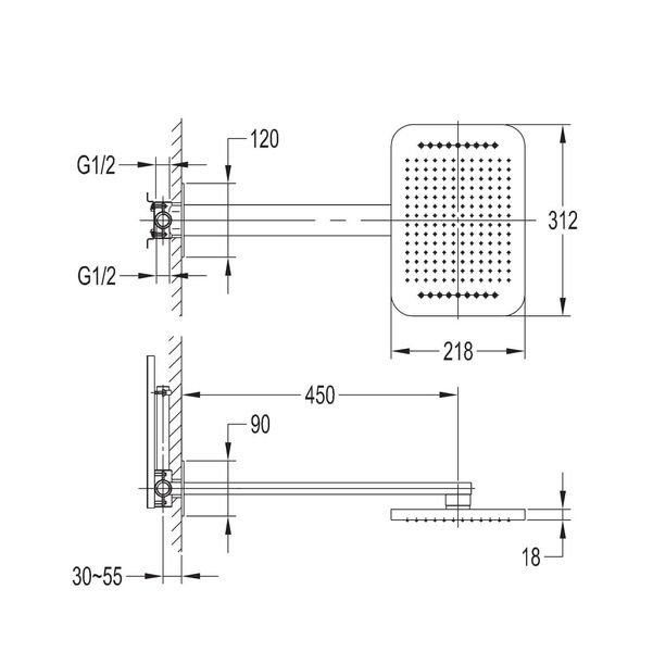 Верхний душ с кронштейном Imprese Smart Click ZMK101901101 069500 фото