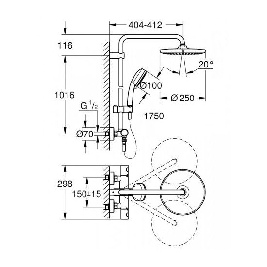 Душова система з термостатом Grohe Tempesta Cosmopolitan System 250 26670000 26670000 фото