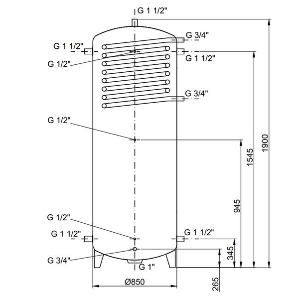 Теплоаккумулятор Thermo Alliance TAI-10 350 с теплообменником 1,4 кв. м без изоляции SD00046647 фото