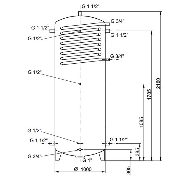 Теплоаккумулятор Thermo Alliance TAI-10 350 с теплообменником 1,4 кв. м без изоляции SD00046648 фото