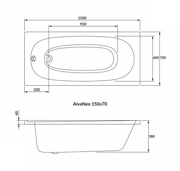 Ванна акриловая Volle Aiva Neo 150*70 см 1229.001570 фото