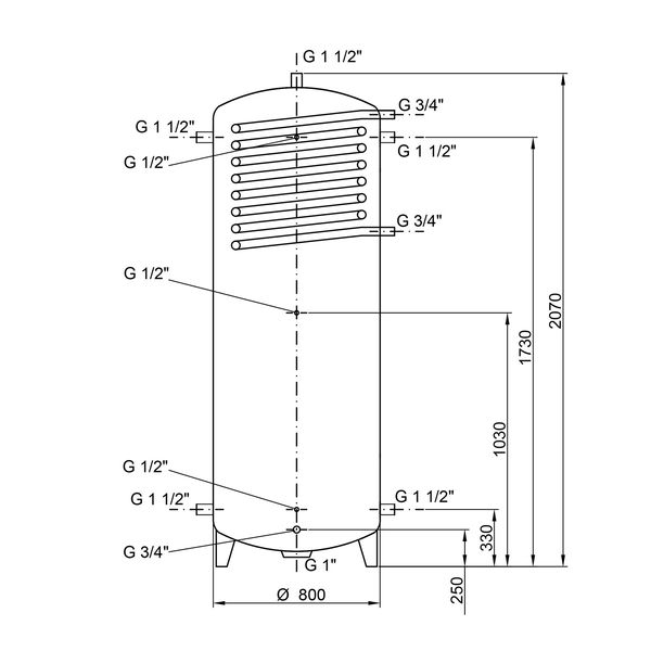 Теплоаккумулятор Thermo Alliance TAI-10 350 с теплообменником 1,4 кв. м без изоляции SD00046652 фото