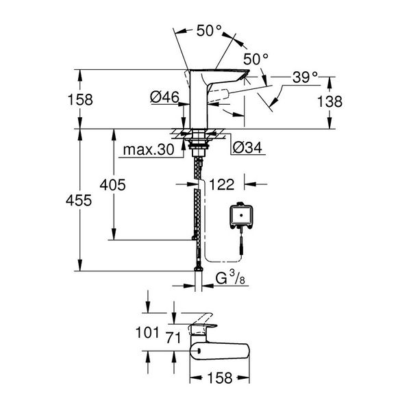 Смеситель для умывальника Grohe Eurosmart New с инфракрасной электроникой 23975003 23975003 фото