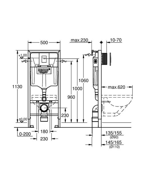 Инсталляция для унитаза Grohe Rapid SL (кнопка Skate Air хром) 38721001 38721001 фото