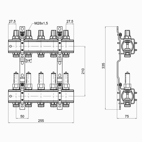 Коллектор Icma №K013 на 5 выходов с расходомерами SD00005236 фото