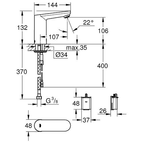 Смеситель для раковины Grohe Eurosmart Cosmopolitan E электронный 36330001 36330001 фото