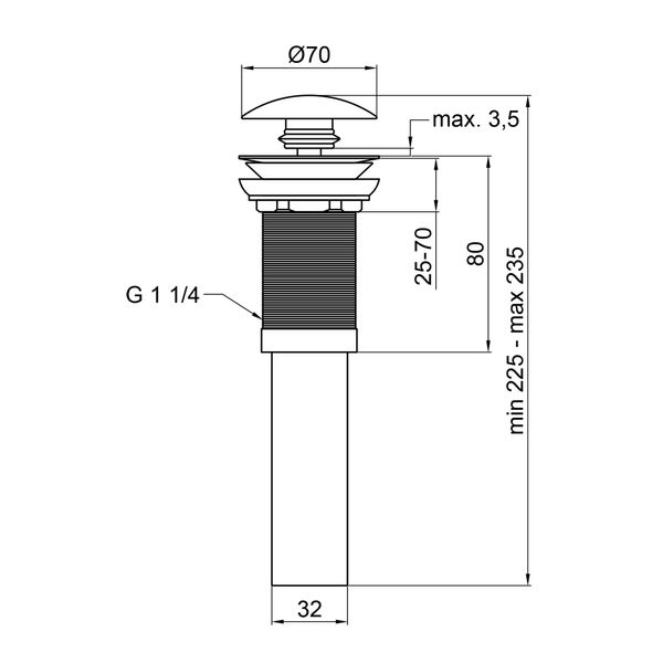 Донный клапан для раковины Qtap PU03 без перелива Matt Black SD00044165 фото