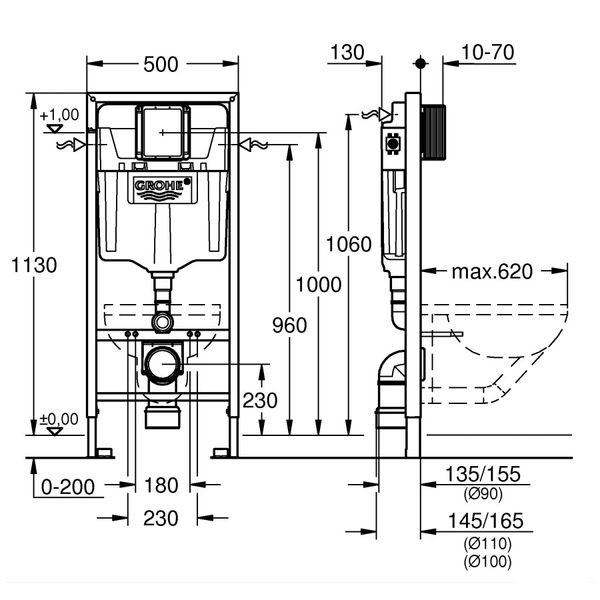 Инсталляция для унитаза Grohe Rapid SL (кнопка Skate Cosmopolitan хром) 38772001 38772001 фото