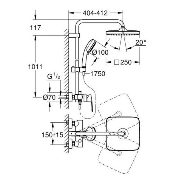 Душевая система Grohe Tempesta Cosmopolitan System 250 Cube хром 26692000 26692000 фото