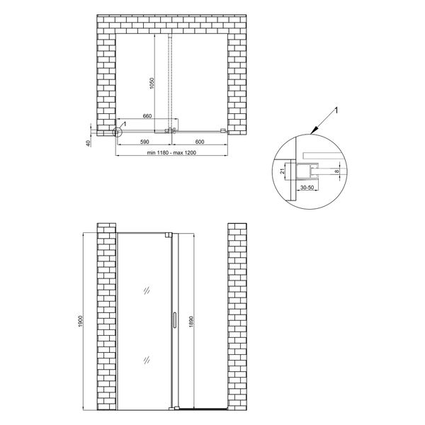 Душова перегородка Qtap Walk-In Glide CRM2012.C8 120х190 см скло 8 мм SD00039724 фото