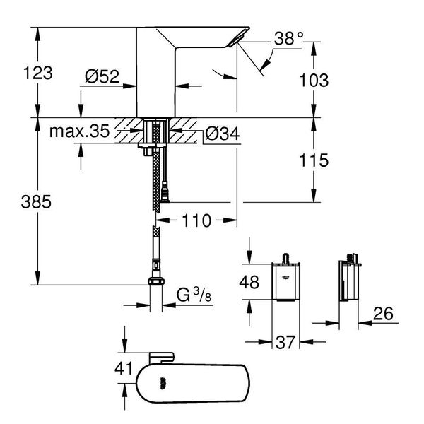 Змішувач для умивальника Grohe BauCosmopolitan E інфрачервоний 36451000 36451000 фото