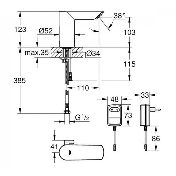 Смеситель для умывальника сенсорный Grohe BauCosmopolitan E хром 36453000 36453000 фото