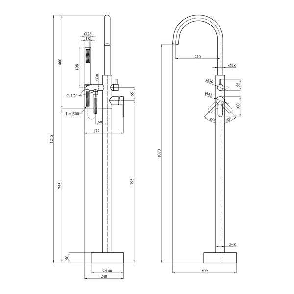 Смеситель для ванны напольный Kroner KRP Edelstahl Klassisch - ESG077 CV029975 фото