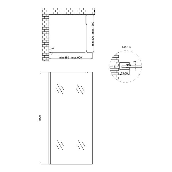 Душова перегородка Qtap Walk-In Standard CRM209.C8 90х190 см скло 8 мм SD00045303 фото